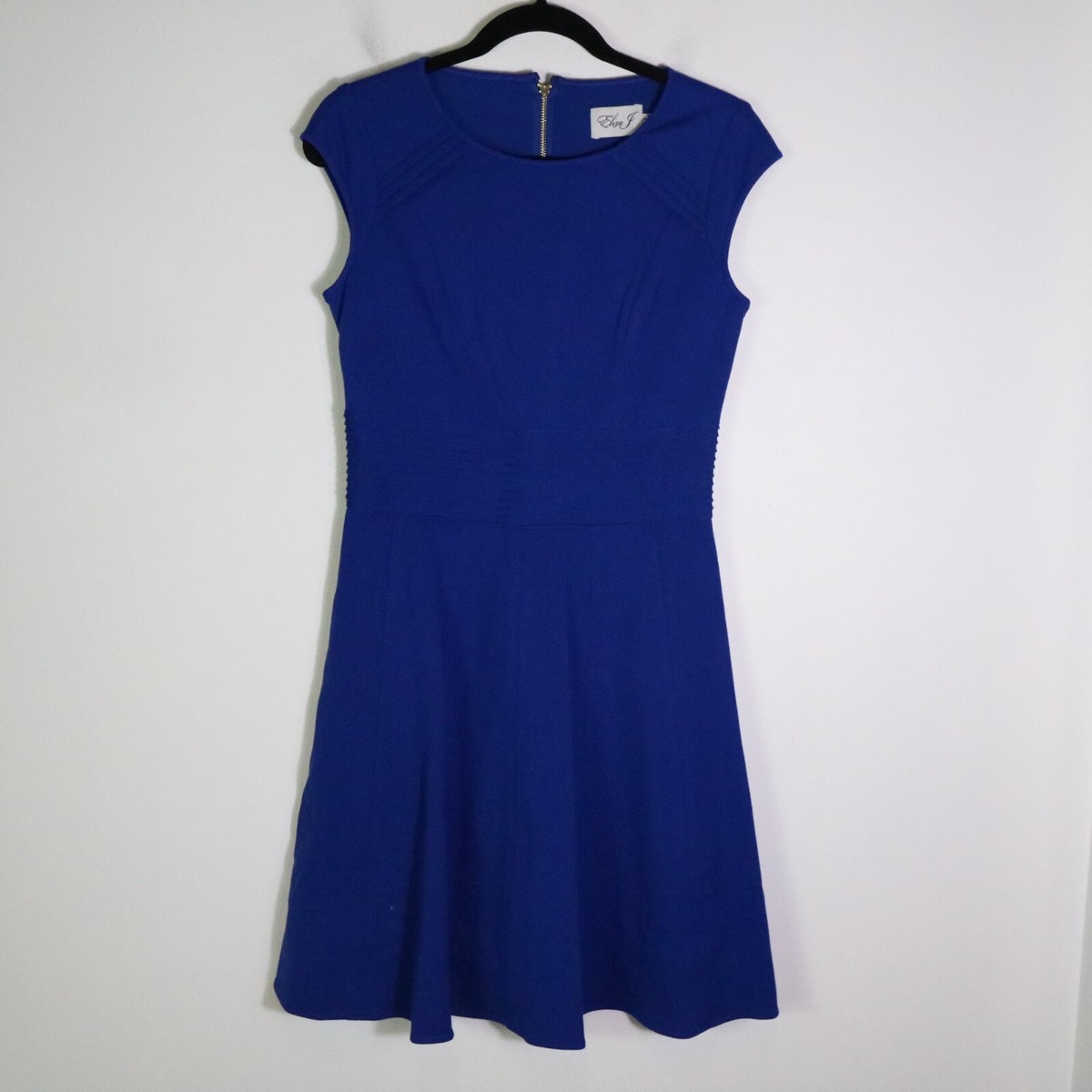 Eliza J Pintucked Ponte Fit Flare Dress Womens 6 Cobalt Blue Cocktail Party