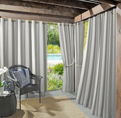 95''x54'' Grey Stripped Curtain Panel, Valencia Cabana, Grommet Top, Sun Zero