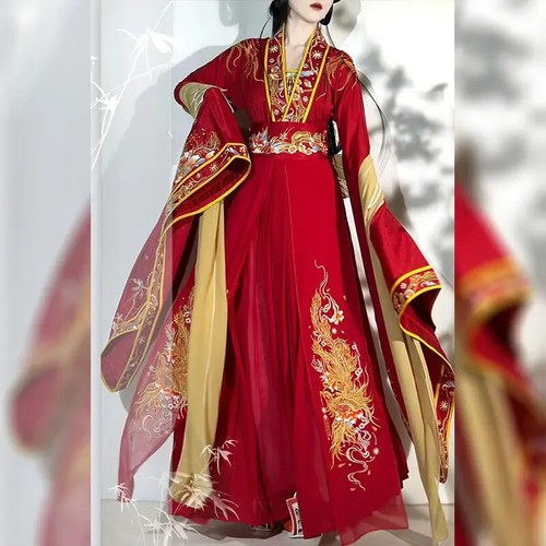 Chinese Traditional Hanfu Dress Set Women Embroidery Red Wedding Elegant Robe - Afbeelding 1 van 22