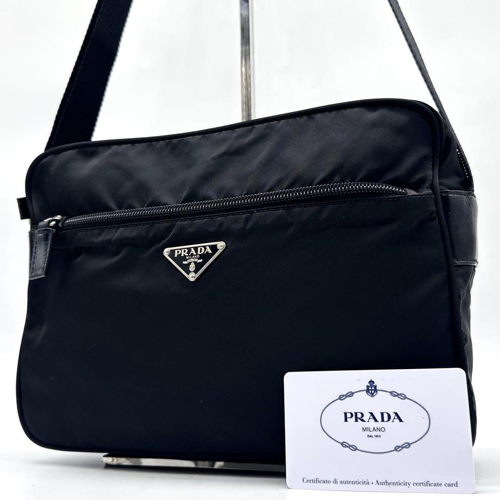 Prada Black Nylon Shoulder Bag with Triangle Logo Plate