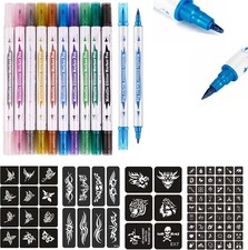 Temporary Tattoo Markers for Skin,10-Count Body Markers 80 Large Tattoo Stencils