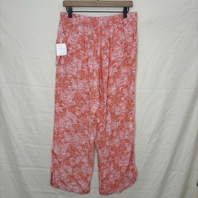 Cynthia Rowley Wide Leg Linen Pants Mediterranean Coast Pull On Pink Orange NWT