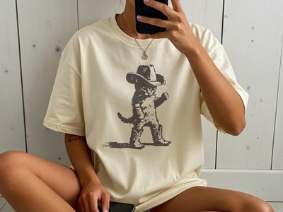 Western Kitten Shirt Vintage Cat Cowboy Tee Cute Kitten Cowboy Hat T Shirt Danci