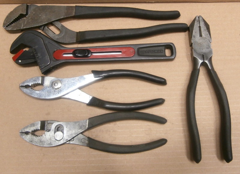 Vtg Lot/5 CRAFTSMAN Beater Tool Lot 27319 8" Mach Adjustable Wrench 45378 Pliers
