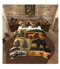 7 PCS Cabin Comforter Set King Size, Rustic Farmhouse Bedding, Black Bear...
