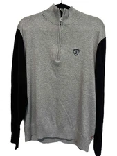Izod Mens High Collar Sweater Black & Gray 1/4 Zip Size L