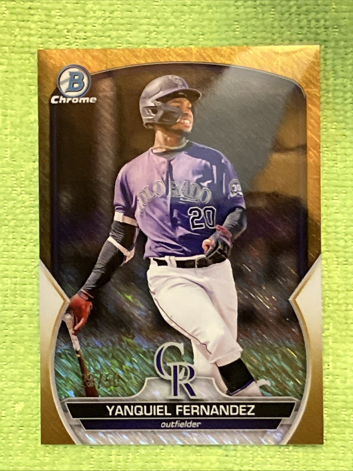 /50 Yanquiel Fernandez 2023 Bowman #BCP-30 GOLD SHIMMER REFRACTOR - Rockies
