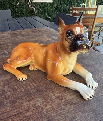 Vintage Napcoware Boxer Dog Figurine #1255 - Japan -Carmel-By-The-Sea Sticker