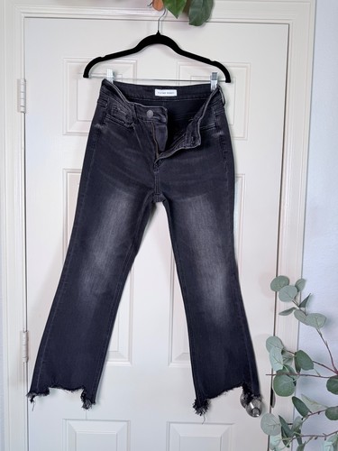 Flying Monkey F487 Women Size 28 Black High Rise Flare Jeans Distressed Raw Hem