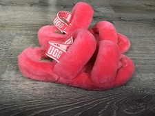 UGG Fluff Yeah Pink Shearling Slingback Open Toe Slippers Women  s US 9 Slip On