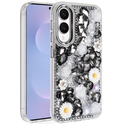For Samsung S25 Edge Case Full 3D Bling Rhinestone Jewel Cover + Tempered Glass