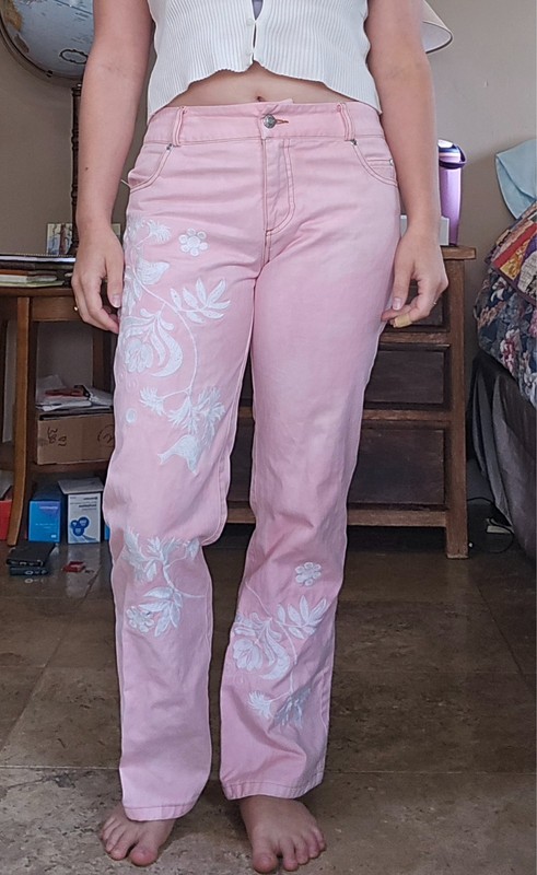 Vintage Pink Denim Oilily Embroidered Jeans, Women's Small