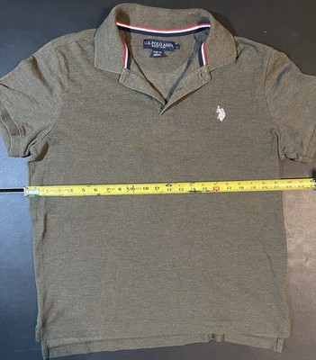 U.S. Polo Assn. Men s Gray Solid Slim Fit Polo Shirt L Short Sleeve Logo