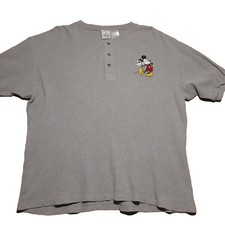 Disney Store Mickey Mouse Vintage Waffle Knit Henley T-Shirt Gray Men's Medium