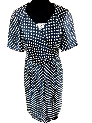 Seidenmischung Gr.10 Kleid von Fenn Wright Manson Kurzarm gefüttert dunkelblau+weiß