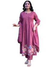 Women's Embroidered Viscose Anarkali Kurta Set with Dupatta