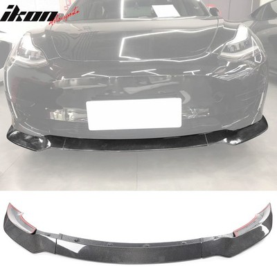 Fits 17-23 Tesla Model 3 Track Pack Gloss Black Carbon Fiber CF Front Bumper Lip