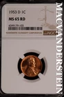 1953-D Lincoln Wheat Cent-Ch Gem BU NGC MS 65 Red Lustrous No Reserve #SLK836