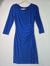 VTG Lauren Ralph Lauren Faux Wrap Midi Dress Blue Rouched Side Women's 4 Draped
