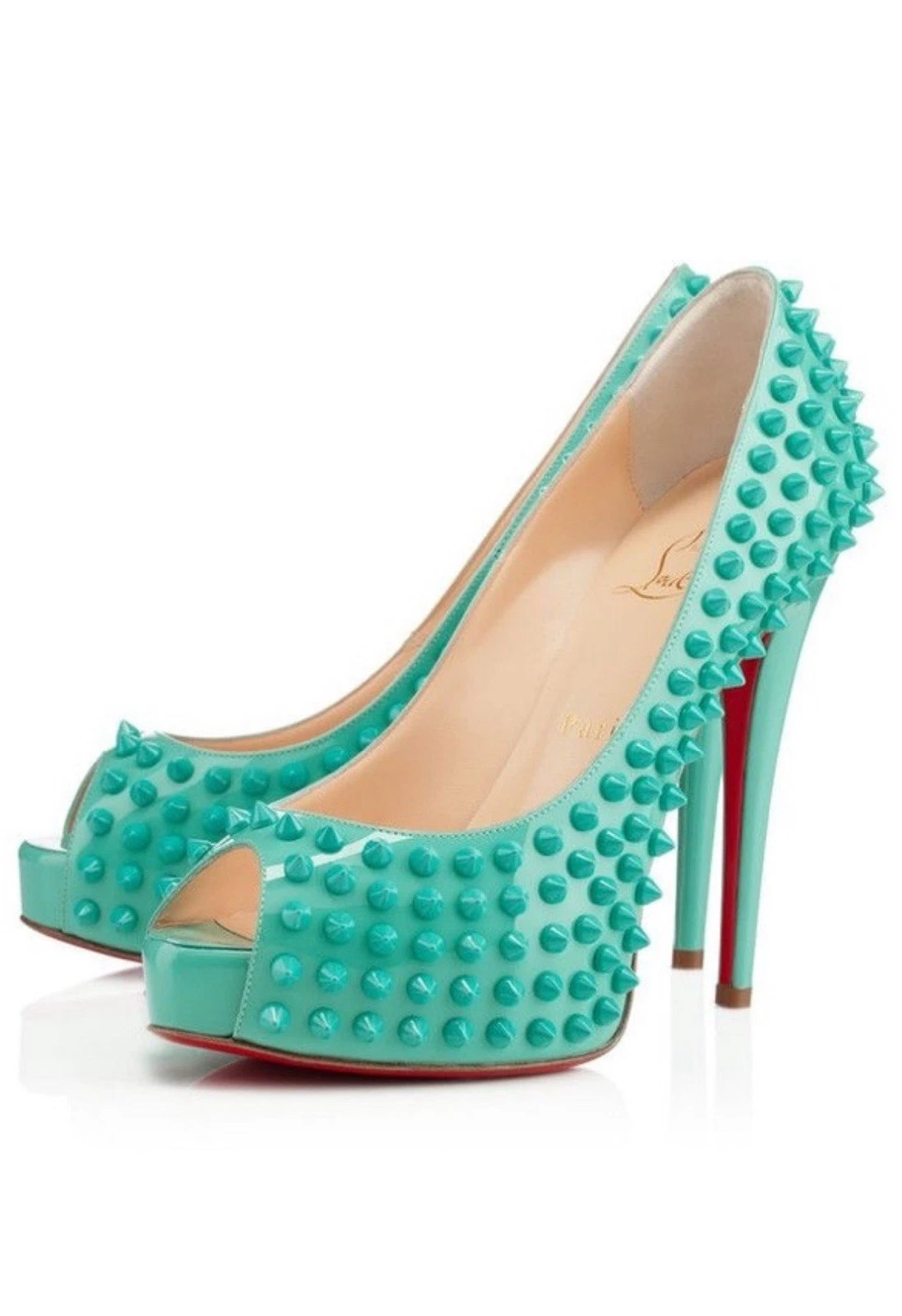 Christian Louboutin — Christian Louboutin Vendome Aquamarine Tiffany Blue Spikes 120 Patent 37 7 US