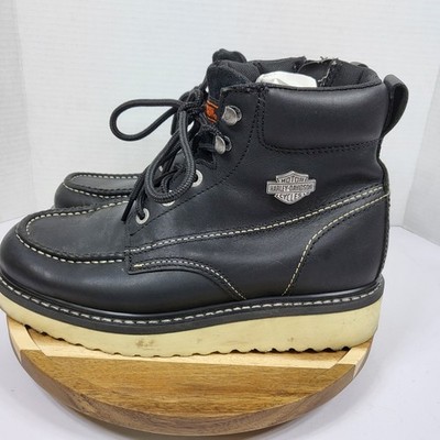 Harley-Davidson Mens Beau Black Leather Side-Zip Moc Toe Riding Boots Size 8.5 M