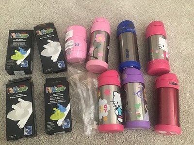 Lot Of 6 Thermos FunTainers 12oz  Hot/Cold Bottles + Replacement Straws & Lids