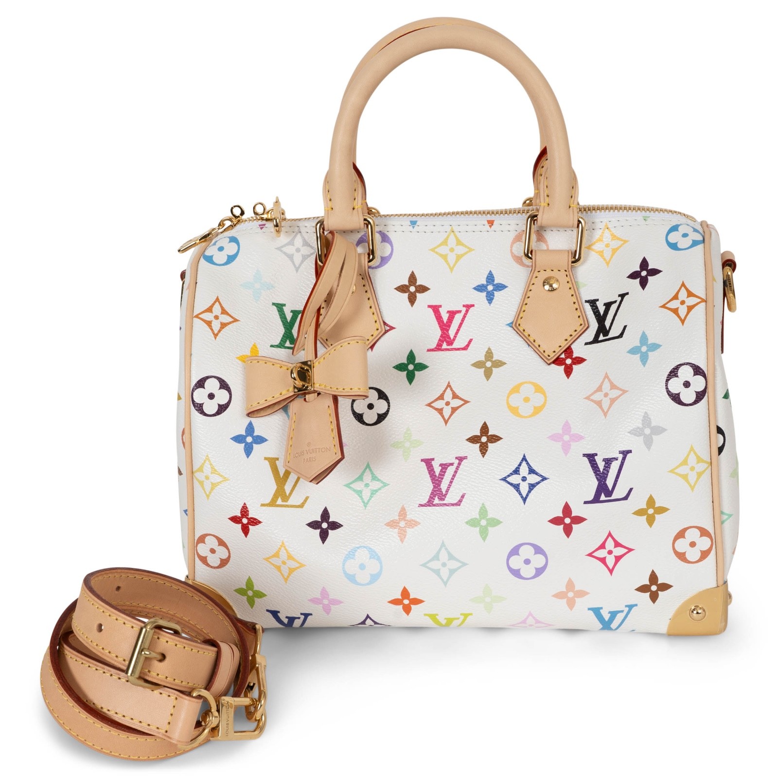 72708 auth LOUIS VUITTON x MURAKAMI white 2025 Monogram Multicolor SPEEDY 25 Bag