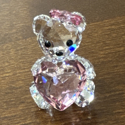 Swarovski Kris Bear Crystal Teddy Bear Figurine, Pink Heart, Clear/Pink