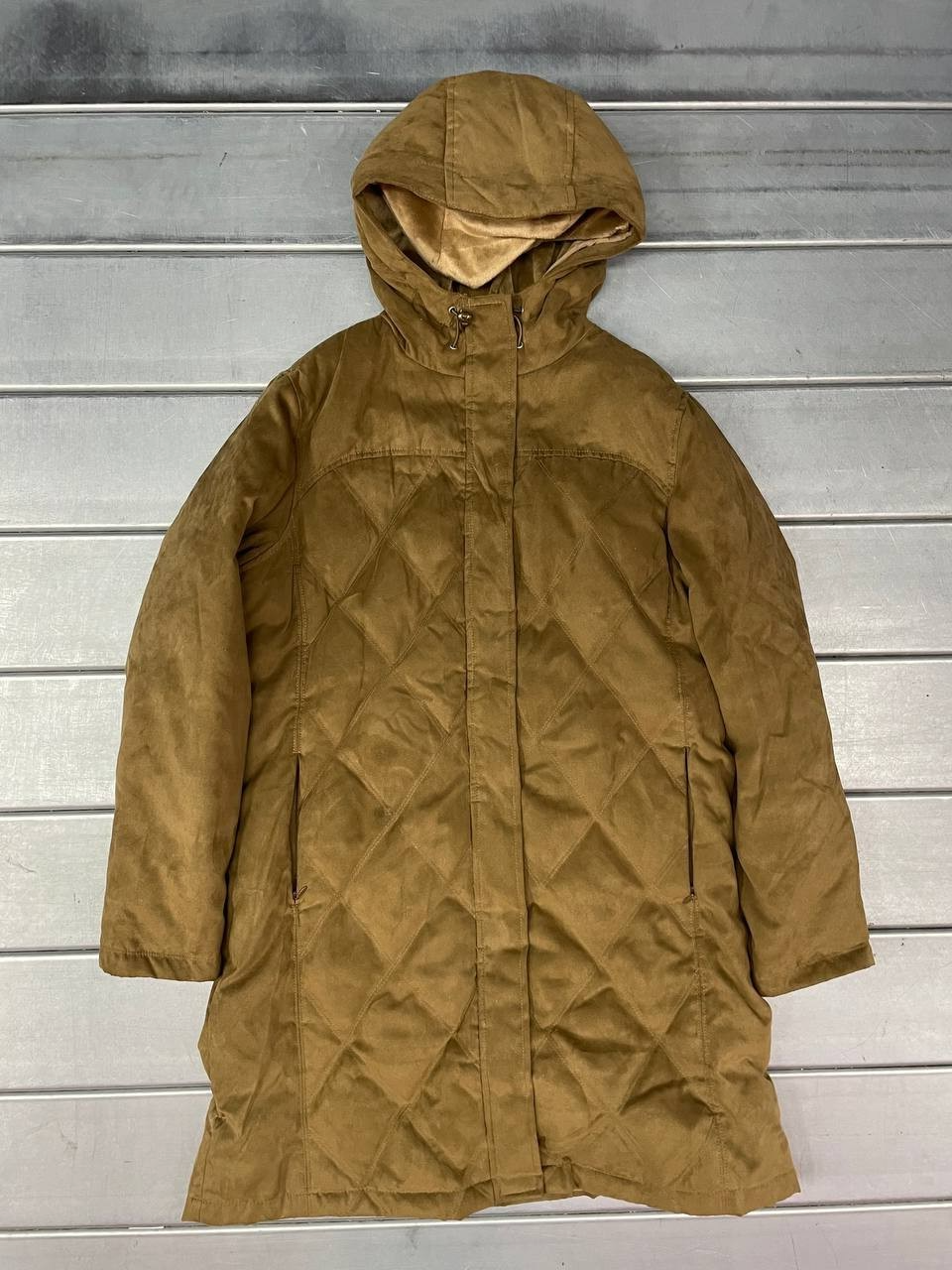 LL Bean Parka Coat Womens Large Brown Quilted Down Fill Long Fleece Lined Jacket