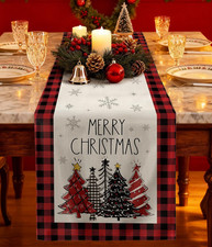 Xmas Tree Christmas Table Runner - 13x72 Buffalo Plaid Christmas Tree Table Runn
