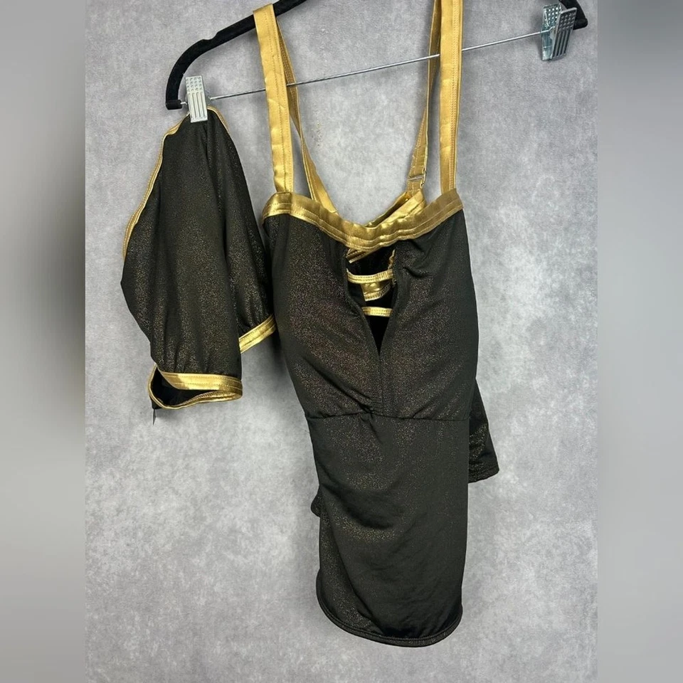 Traje de baño de una pieza Baby Phat negro y dorado metálico con estampado de logotipo brillante - talla 1X Foto 4 de 4