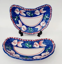 Vietri Solimene Crescent Bone Dish Salad Plates Fish Design Italy Set Of 2