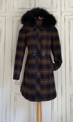 GEORGE ASDA WOMENS SIZE 16 BROWN TARTAN CHECK HOODED WOOL BLEND