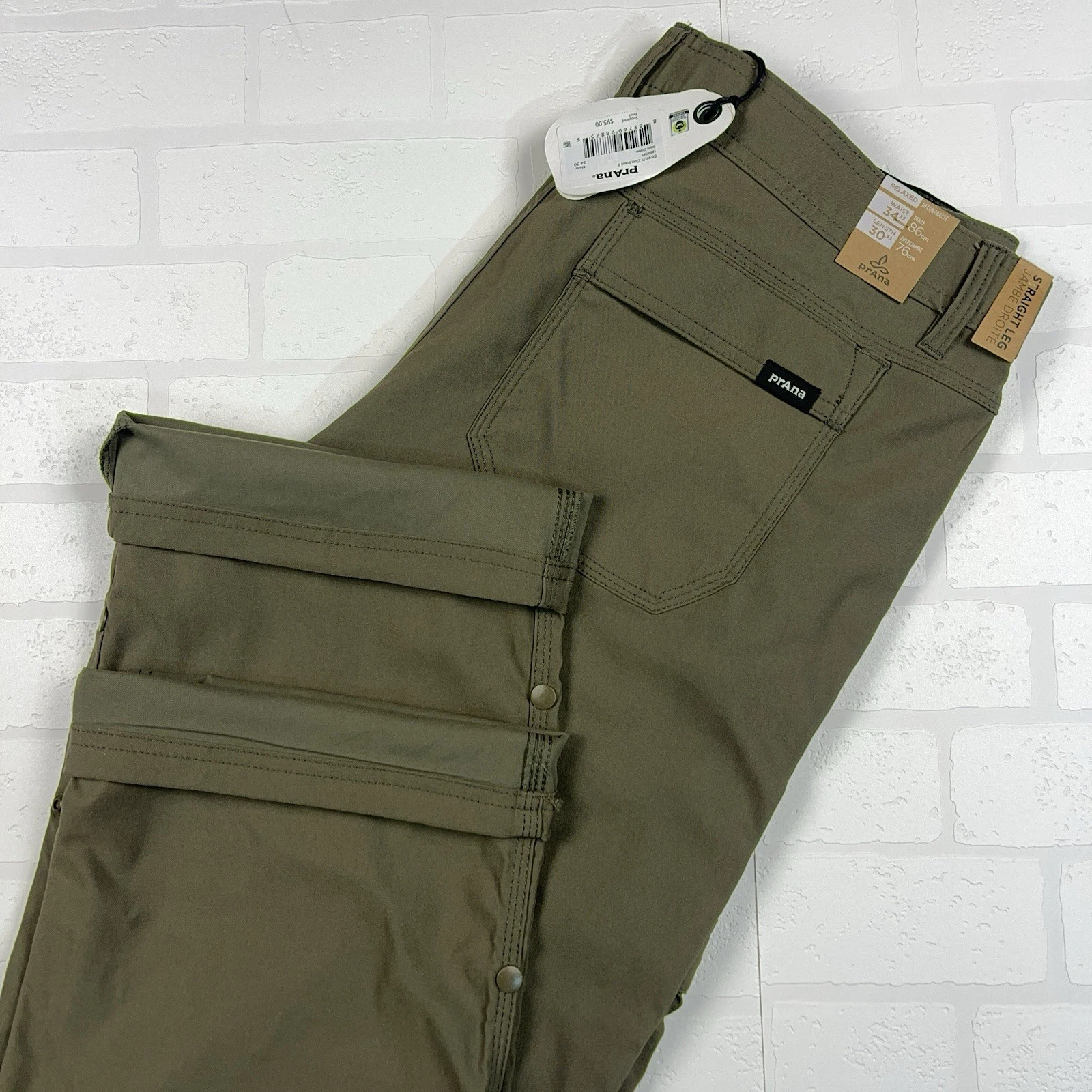 PrAna Stretch Zion Pant Green Men's 34x30 Straight Fit Cargo Roll UP Olive NWT
Opens in a new window
