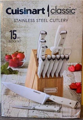 Cuisinart White Knife Block Set 15 Piece Forged Triple Rivet Cutlery C77WTR-15P