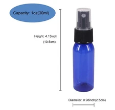 60- Pack 1oz Fine Mist Blue Spray Bottles, 30ml Refillable Small Plastic New