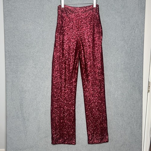 Susana Monaco High rise Red Sequin Lined “Wide Leg” Pants NWT Size Small - Picture 8 of 9