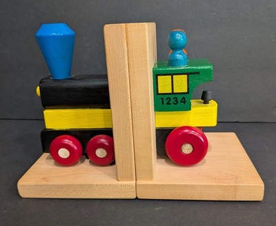 Train Bookends Montgomery Schoolhouse Child's Real Maple Wood Handcrafted USA
