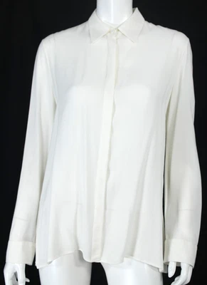 THE ROW White Woven Twill Collared Button-Front Long Sleeve Blouse M