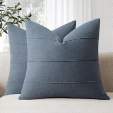 Decorative Linen Throw Pillow Covers 18x18 18" x 18" Pack of 2 Slate Blue