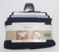 Warner's 3 Pack Size 2XL 20 Hi Cut Panties W/Lace Navy Gray White New