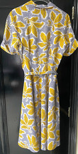 Women’s Yellow/White/Grey Floral Woven Cotton Shirt Dress, Belted, Size S