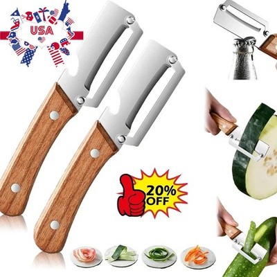 2 Pack 2 in 1 Multi Functional Vegetable Peeler with Bottle Opener and Wooden Ha