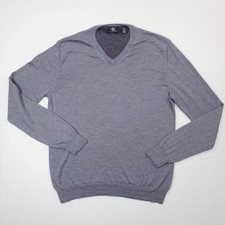 Calvin Klein Sweater Mens Large Gray V Neck 100 Merino Wool Pullover Soft Knit