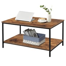 Small Brown Rectangle Wood and Metal Coffee Table with Storage Shelf for Small L