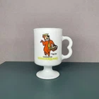 Vintage 1980 Canada's Wonderland Yogi Bear Milk Glass Pedestal Mug Hanna-Barbera