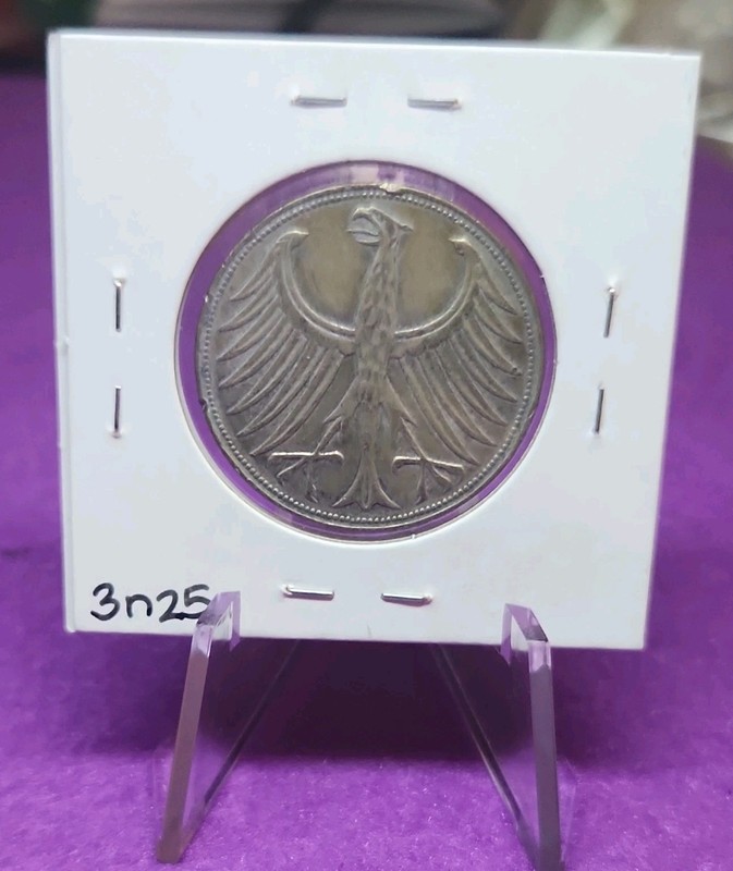 Germany 1951 5 Mark Silver Coin 0.625 Fine KM 112.1 West & Unified 1949-Now