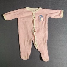 VTG Baby Girl Pink Terry Cloth Footed Sleeper Teddy Bear Pajamas One Piece 6 M