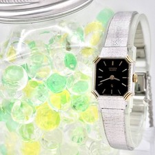 Citizen Octagon Ladies Watch Quartz Black Dial Silver Tone 3220-320204 Vintage