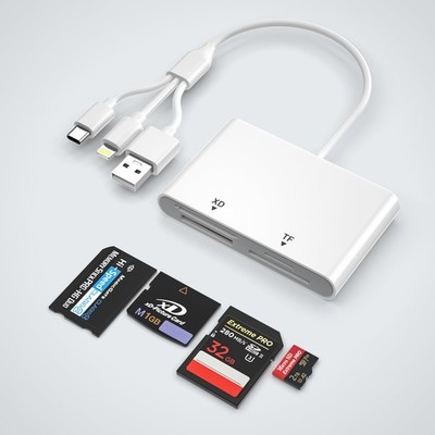 Memory Stick Pro Duo Adapter for iPhone/Android/PC, 4 in 3 card reader, white 